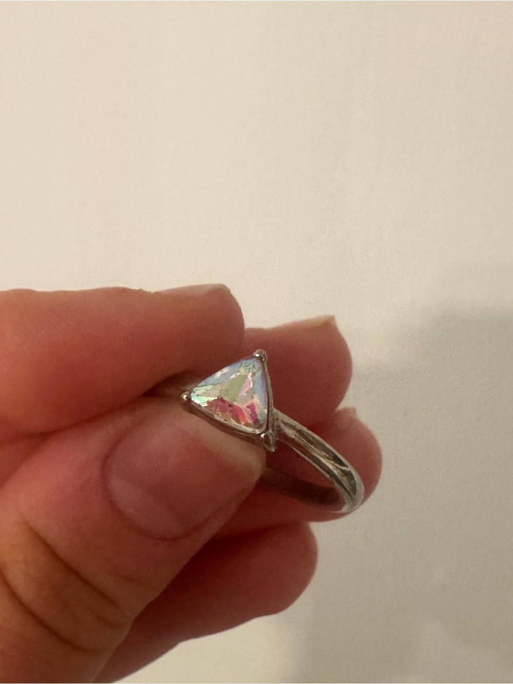 Silver Ring with Iridescent Triangle Stone - Women Jewelry
